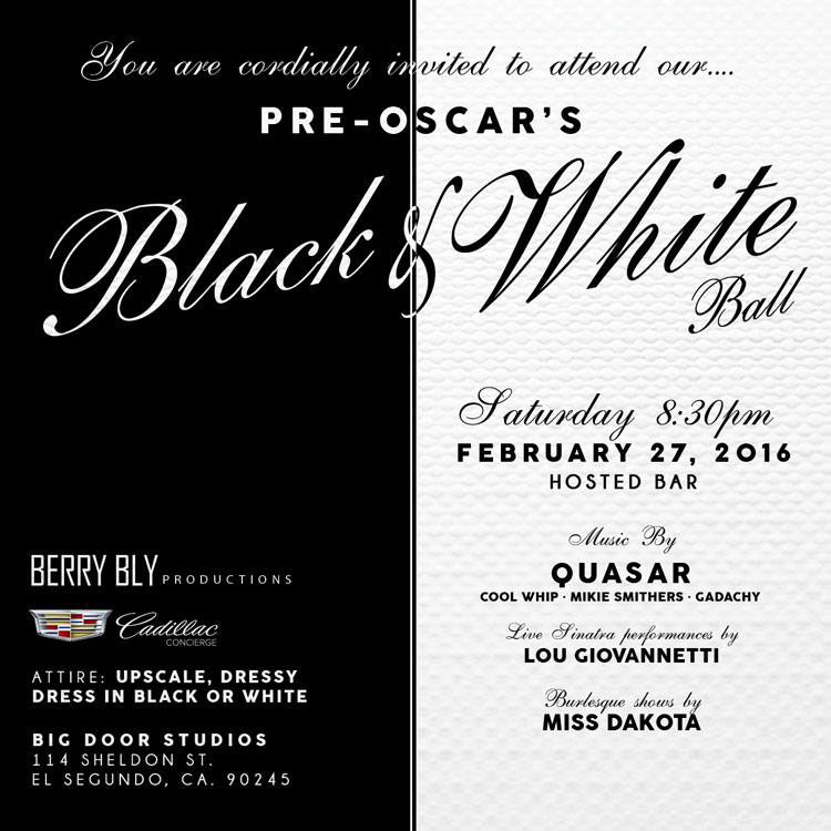 This Saturday Berry Bly & Cadillac present a Pre-Oscar's Black & White Ball at Big Door Studios in El Segundo (Image Courtesy of Berry Bly Productions).